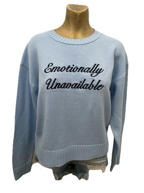 wild fable EMOTIONALLY UNAVAILABLE Pullover Embroidered SWEATER NWT Size Large
